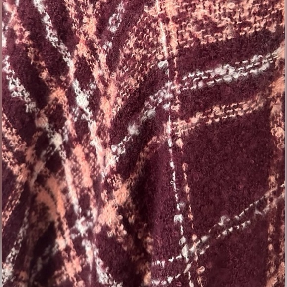 NWT BURGUNDY PINK & WHITE PULL OVER COWL NECK PONCHO SHAWL CAPE COVER UP - Picture 7 of 7